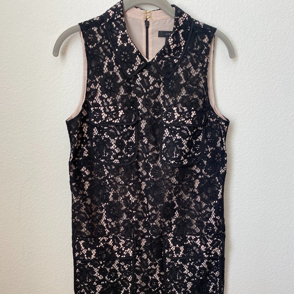JCREW Sleeveless Collared Lace Dress | Black / Nude